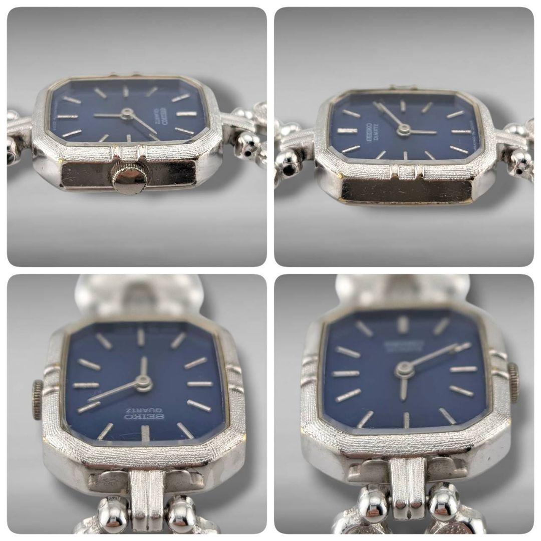 【新品電池・稼働】セイコー レクタンギュラー ブルー文字盤 リボン型ベルト