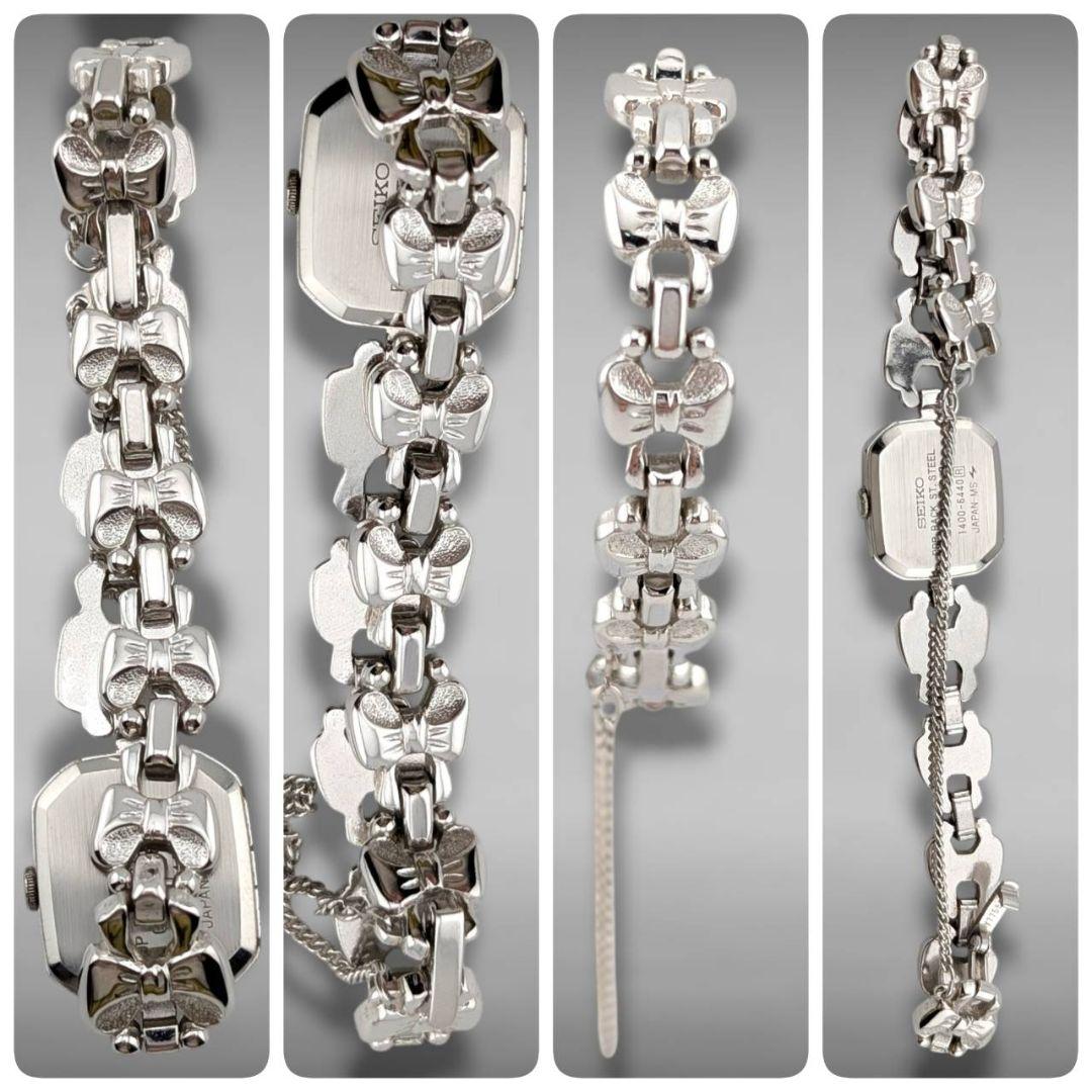 【新品電池・稼働】セイコー レクタンギュラー ブルー文字盤 リボン型ベルト