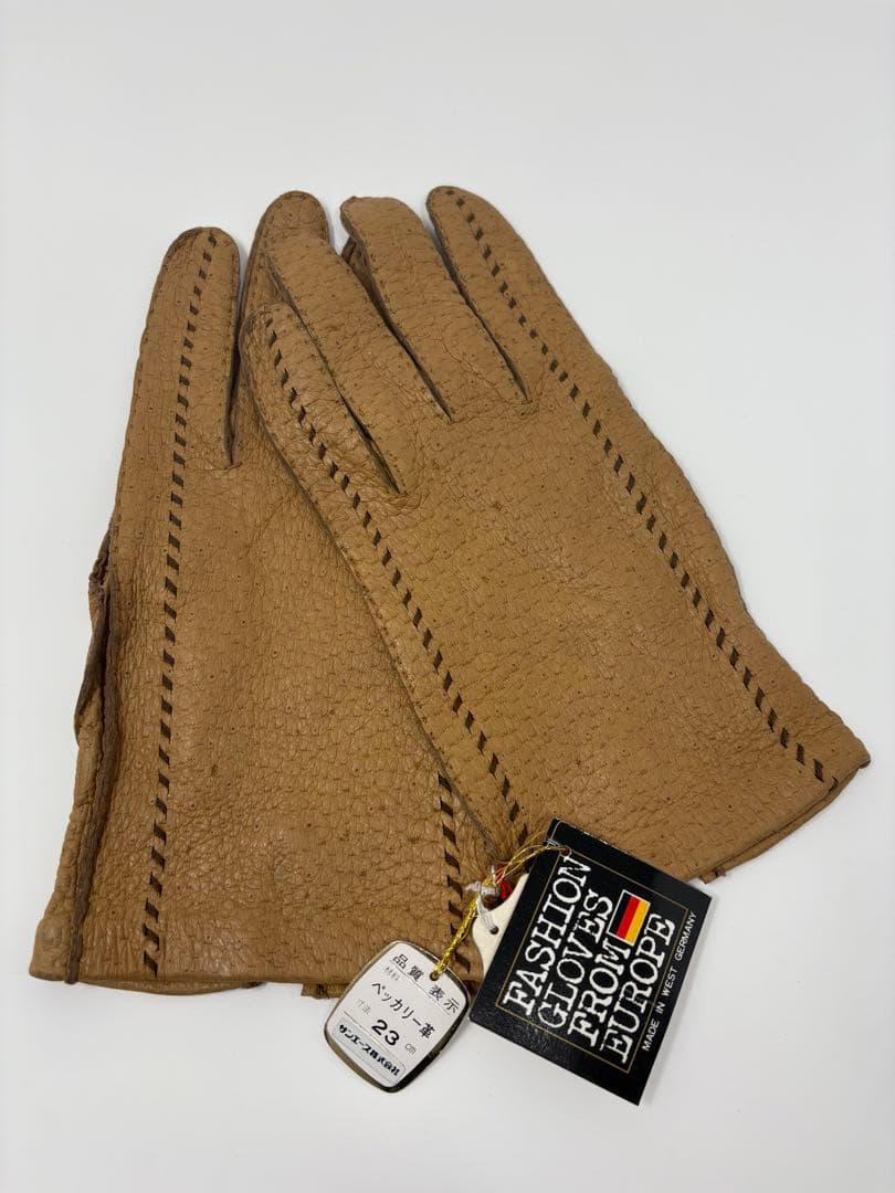 【新品未使用】西ドイツ製 ペッカリー革 手袋 ベージュ レザー タグ付き