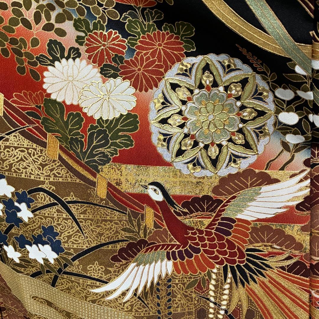 D98 黒留袖 鳳凰 華文 金彩 正絹 着物 袷 しつけ糸付き未使用極美品