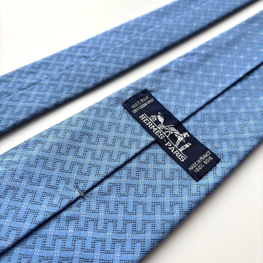 ꧁美品꧂ エルメス ネクタイ ファソネ H柄 ダイヤモンド ストライプ ブルー