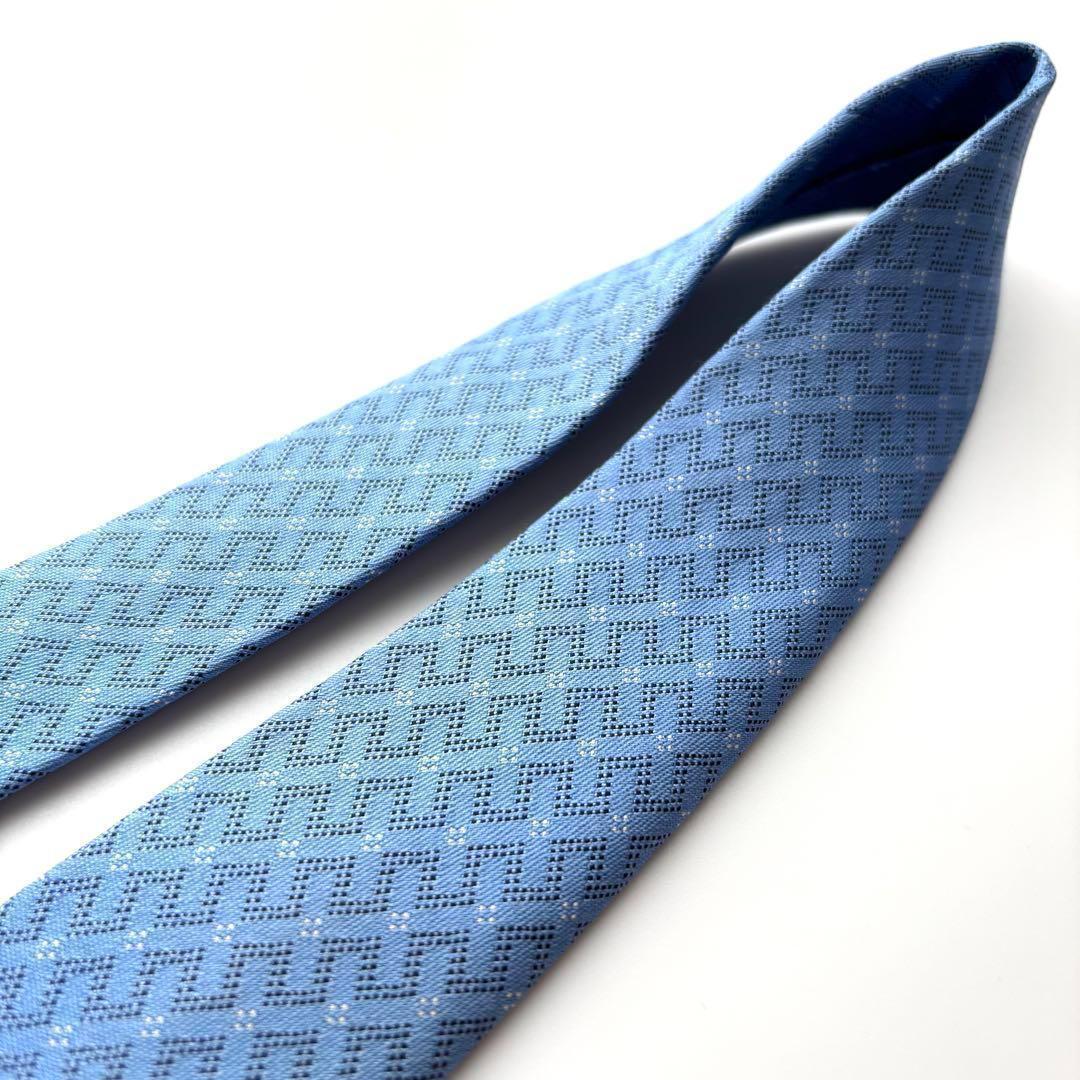 ꧁美品꧂ エルメス ネクタイ ファソネ H柄 ダイヤモンド ストライプ ブルー