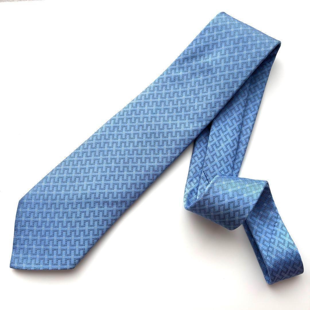 ꧁美品꧂ エルメス ネクタイ ファソネ H柄 ダイヤモンド ストライプ ブルー