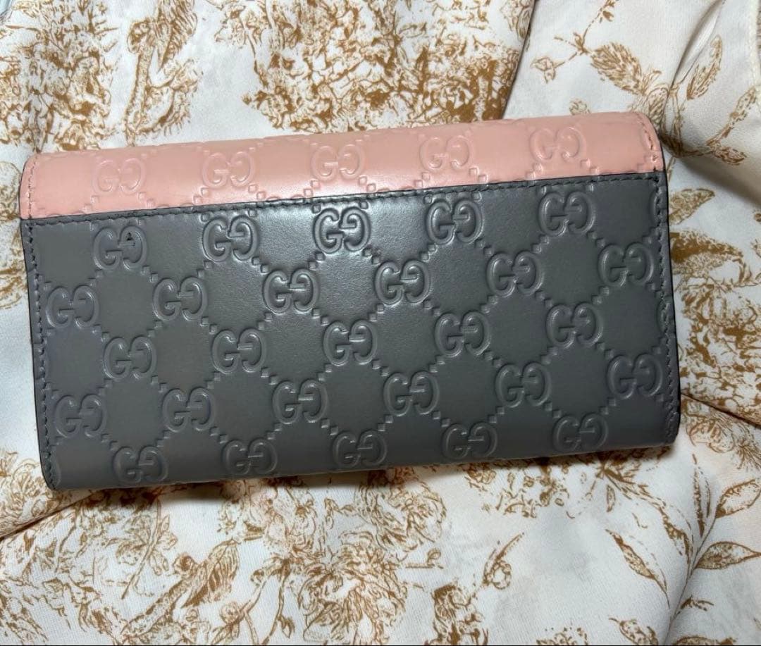 GUCCI 長財布　バイカラー ピンク/グレー