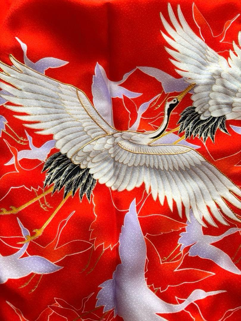 お宮参り 祝い着 掛け着 産着 長襦袢付き 赤 朱赤 鶴 女の子