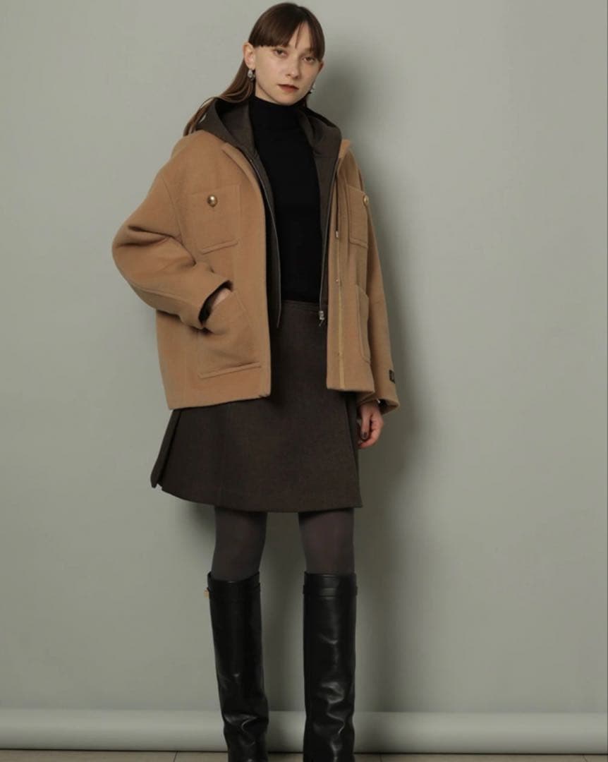 cadune カデュネ　ノーカラーポケットコート　キャメル　完売