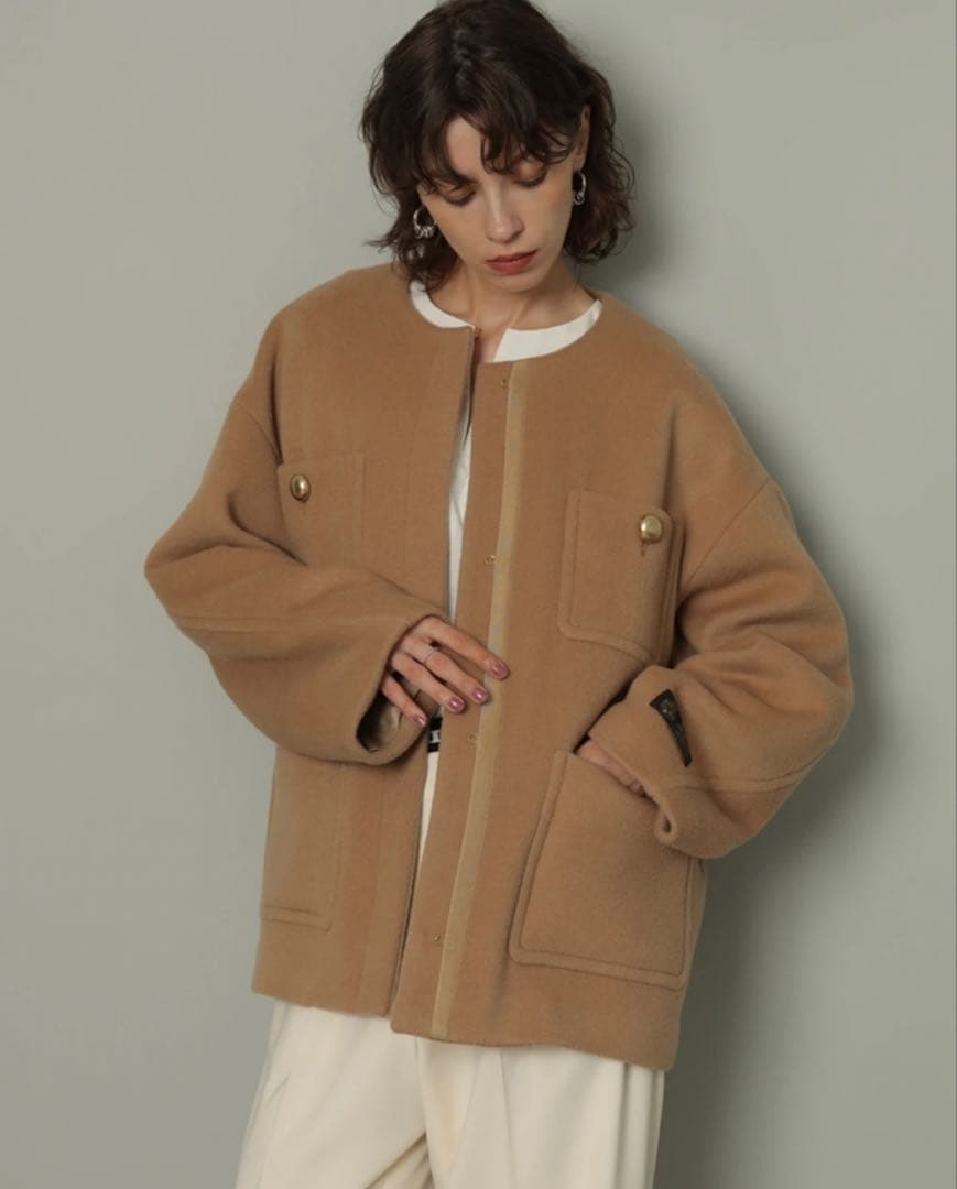 cadune カデュネ　ノーカラーポケットコート　キャメル　完売