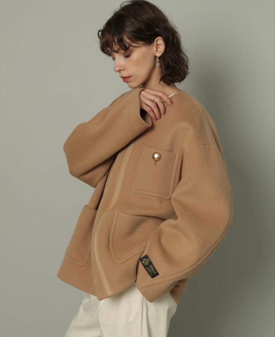 cadune カデュネ　ノーカラーポケットコート　キャメル　完売