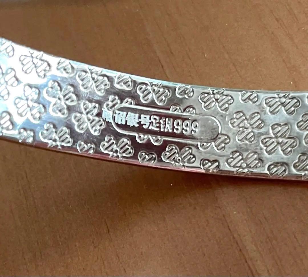 シルバー 花柄 オープンバングル 足银999 重さ41g！再値下げ❗️
