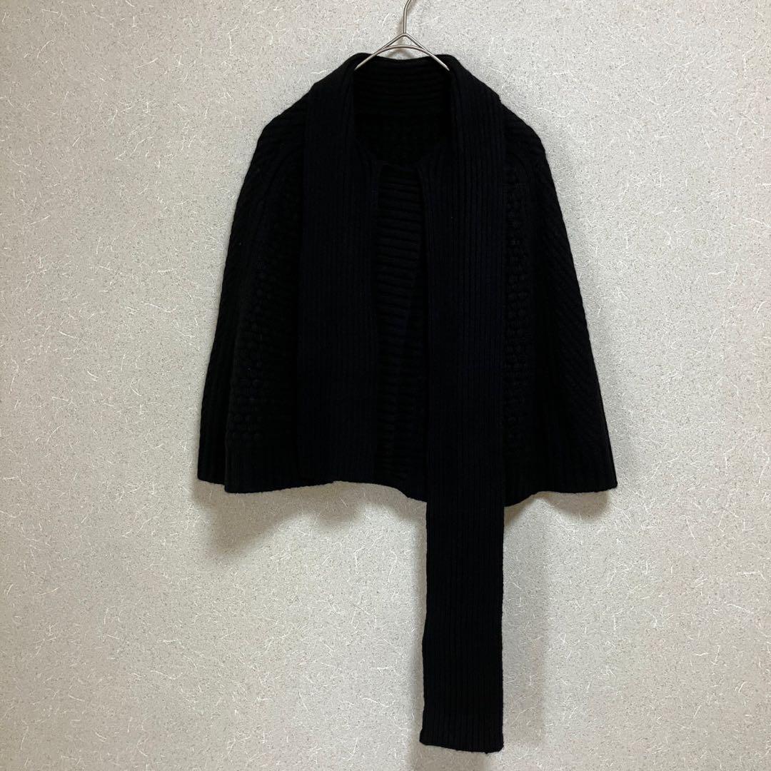 10【三陽商会】カシミヤニットケープ ショールカラー リボン ボウタイ カシミア