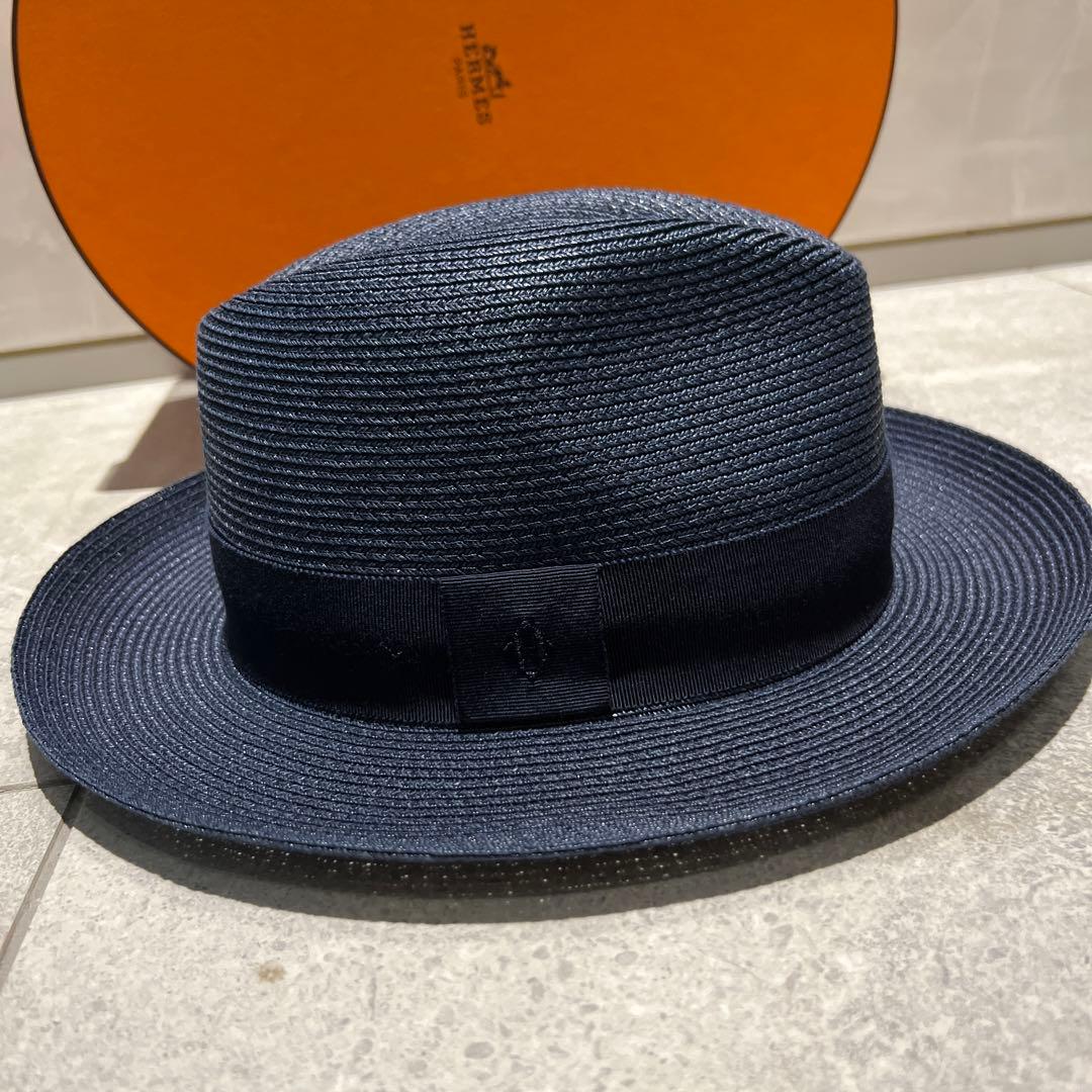 エルメス ネイビー ストローハット