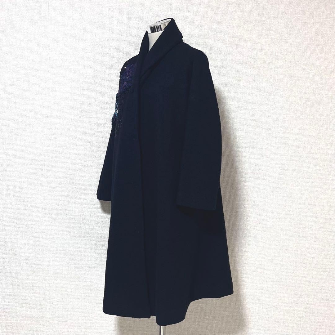 【美品】トクコプルミエヴォル　ロング コート　フラワー装飾&刺繍　黒　ゆったり