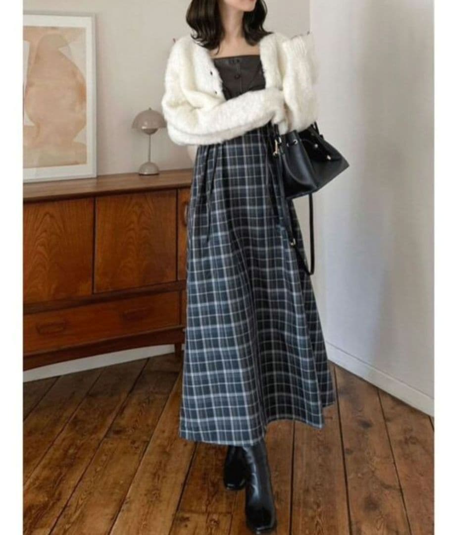 MERCURYDUO フェイクレザービスチェドッキングキャミワンピース ブラウン