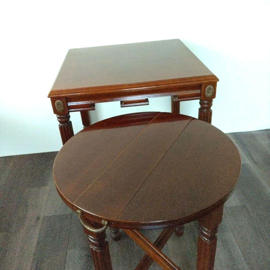 ✩アンティークテーブル ＋折り畳みテーブルセット　ダークブラウン　美品✩