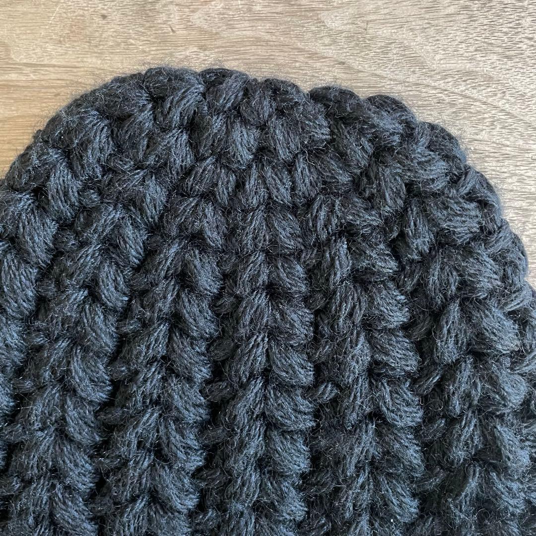 ヒトミシノヤマ　ボーボリー ニットクロッシェ フェルトリボンリボン　黒　ニット帽