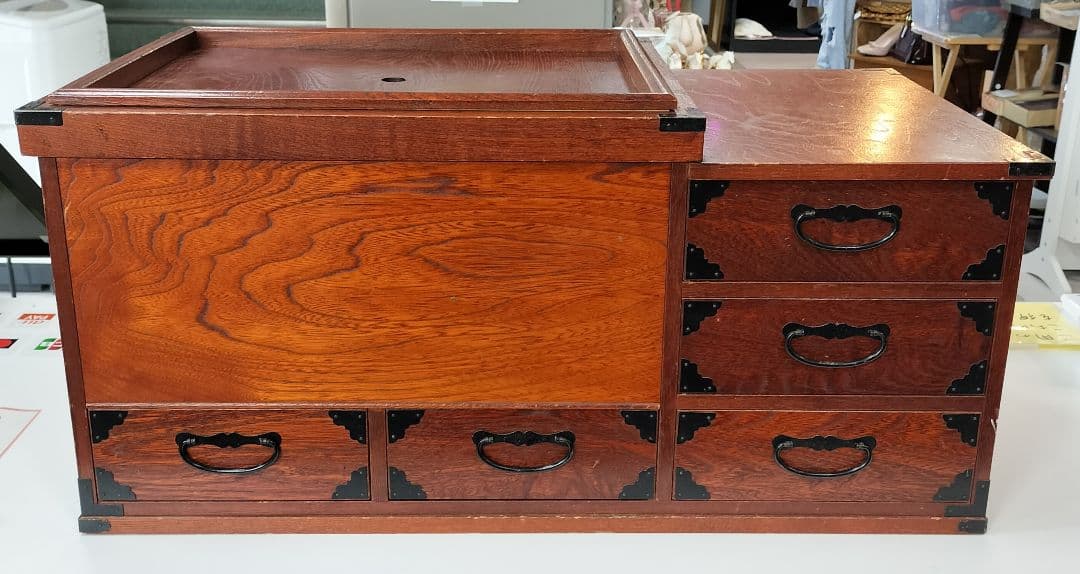 y 木製 和風アンティーク火鉢 引き出し付き