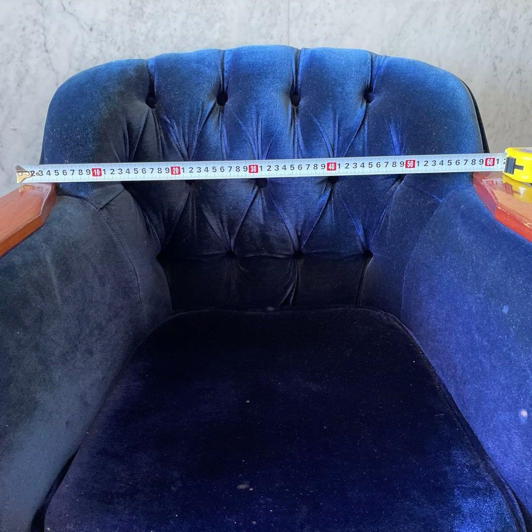 昭和レトロ ネイビー ベルベット ダイニングチェア