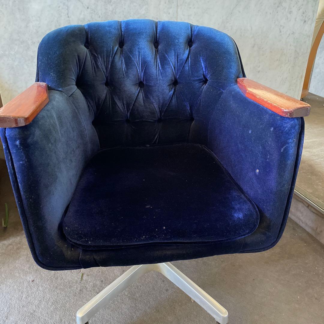 昭和レトロ ネイビー ベルベット ダイニングチェア