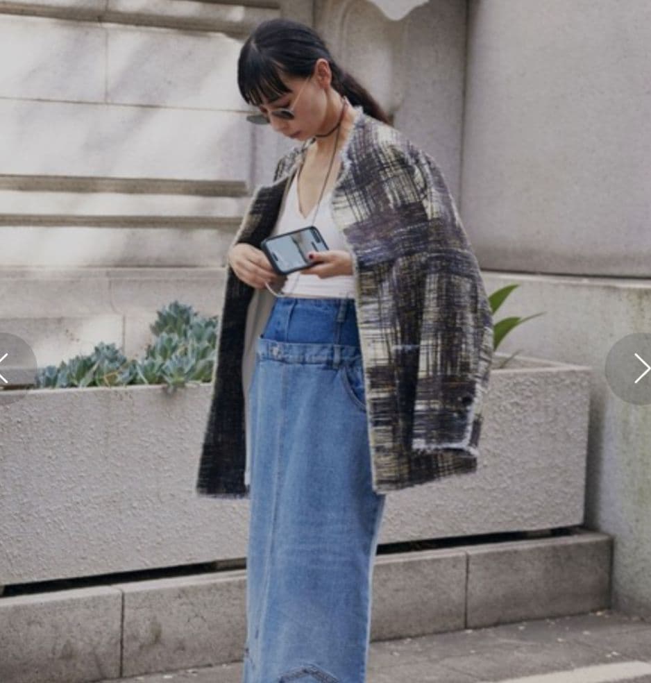 ［アメリヴィンテージ]レディライクプリントツィードジャケット//ブラック//S