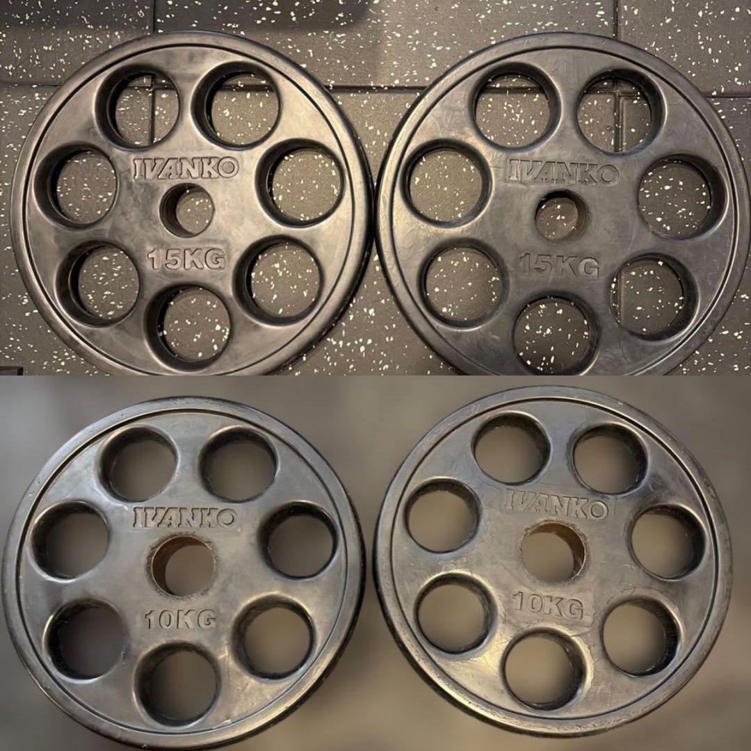 手渡可IVANKOイヴァンコオリンピックラバーバーベルプレート10,15㎏セット