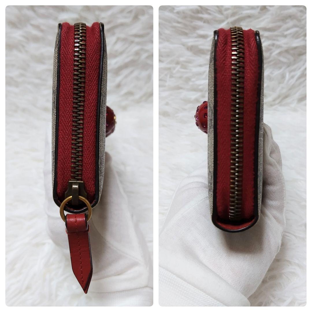 レア極美品✨チェリースプリームラウンドファスナー長財布　ゴールド金具赤レザー