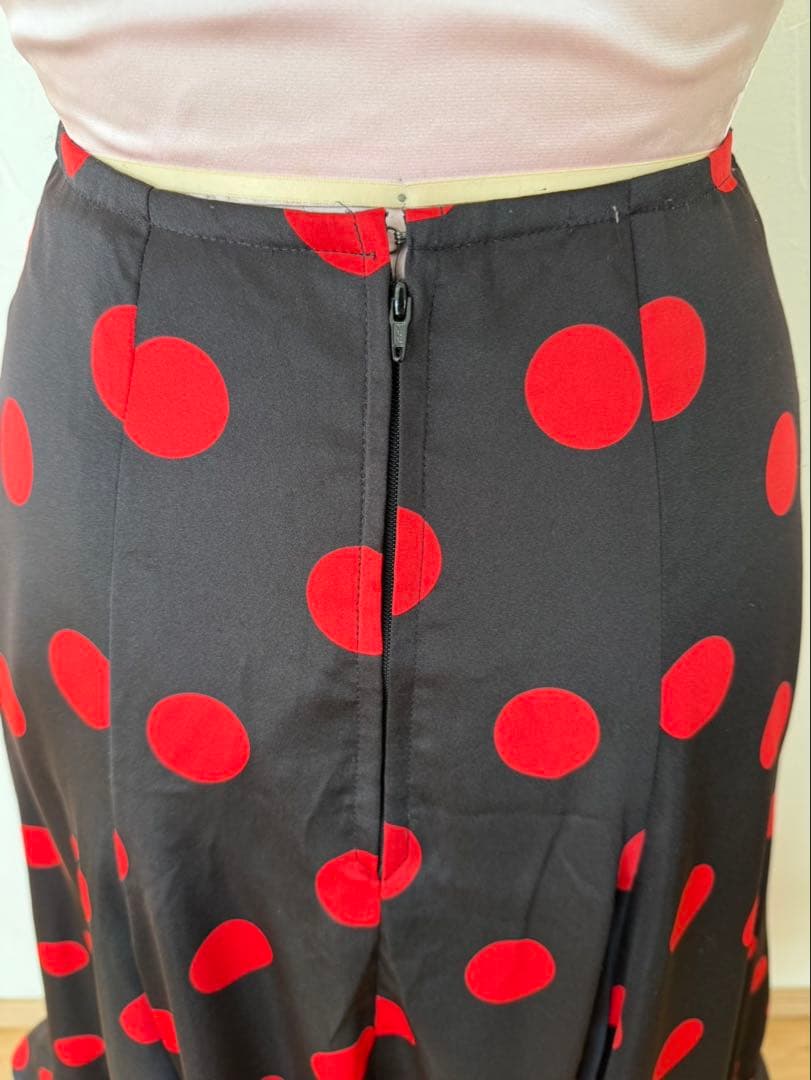 フラメンコ 衣装 ファルダ スカート 黒×赤 水玉 2段フリル