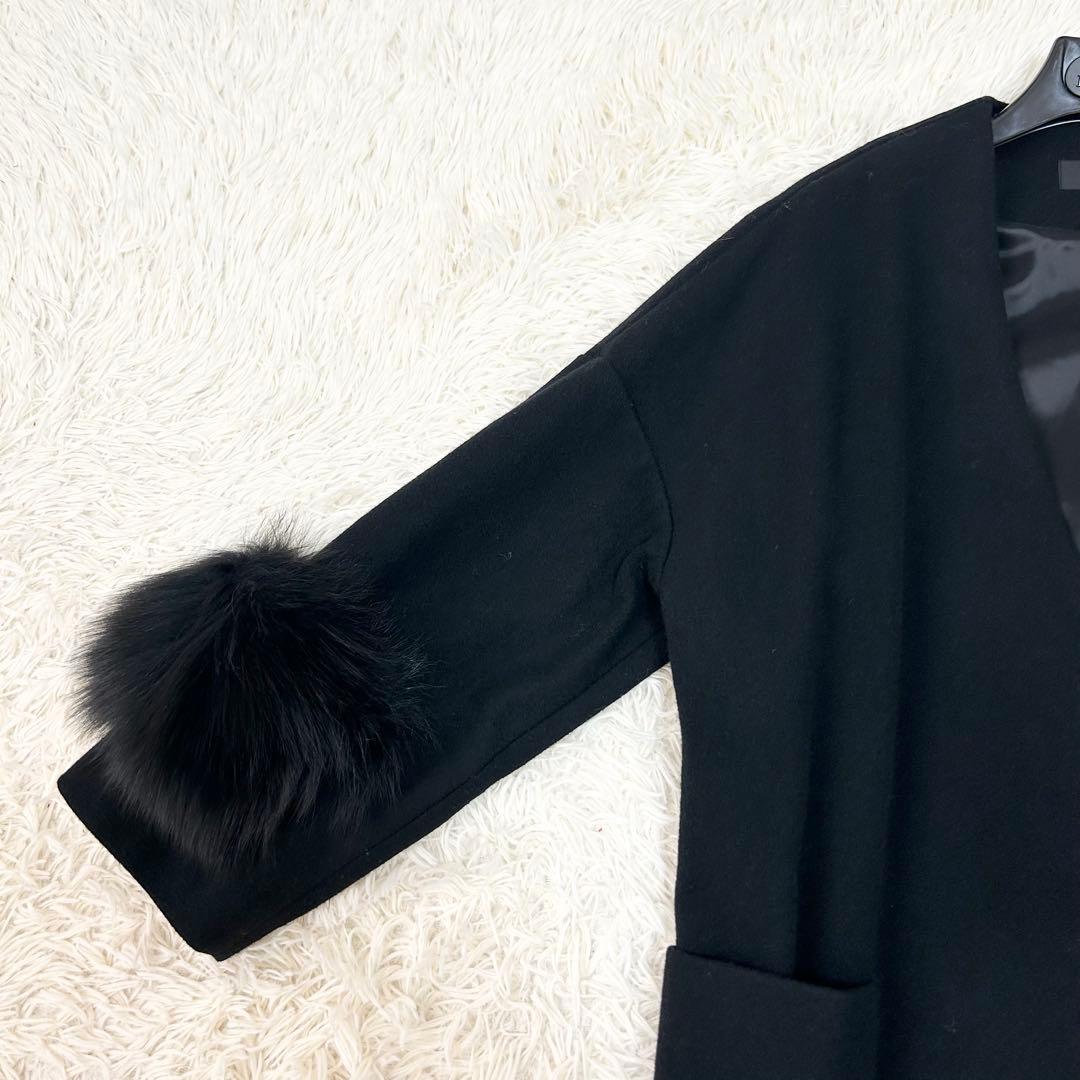 【新品】Grand Table フォックスファー付きVネックノーカラーコート 黒