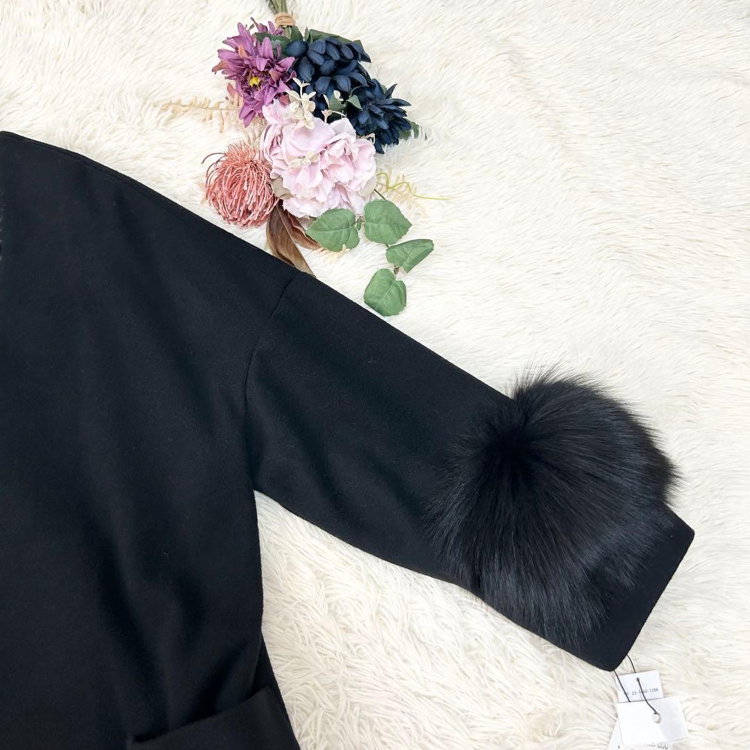【新品】Grand Table フォックスファー付きVネックノーカラーコート 黒