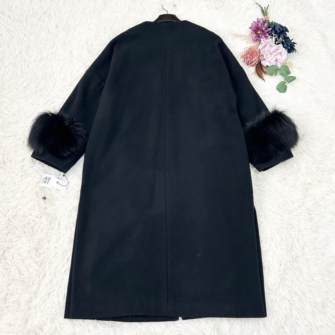 【新品】Grand Table フォックスファー付きVネックノーカラーコート 黒