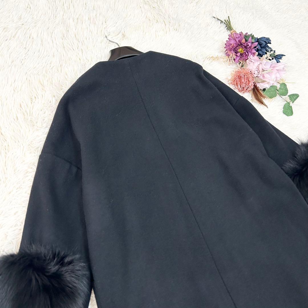 【新品】Grand Table フォックスファー付きVネックノーカラーコート 黒