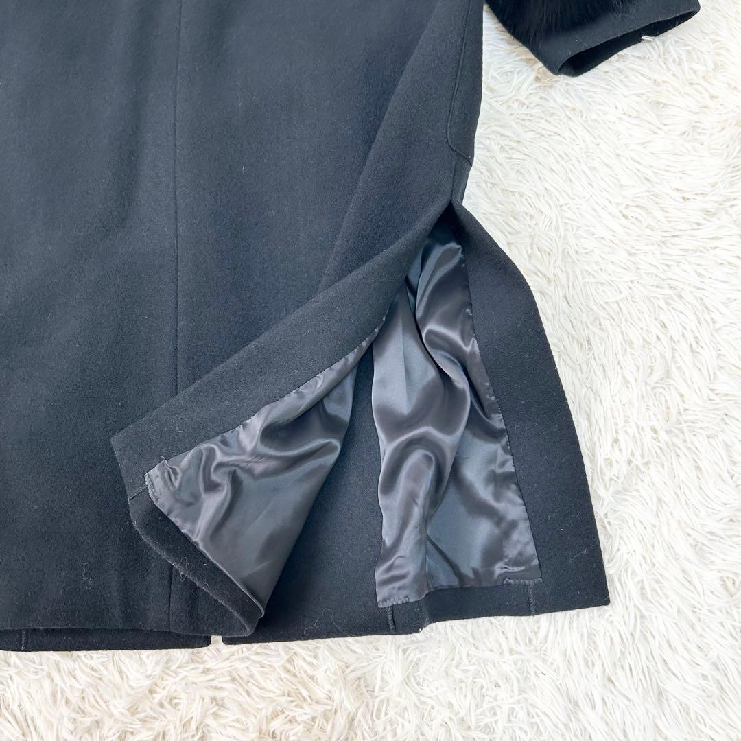 【新品】Grand Table フォックスファー付きVネックノーカラーコート 黒