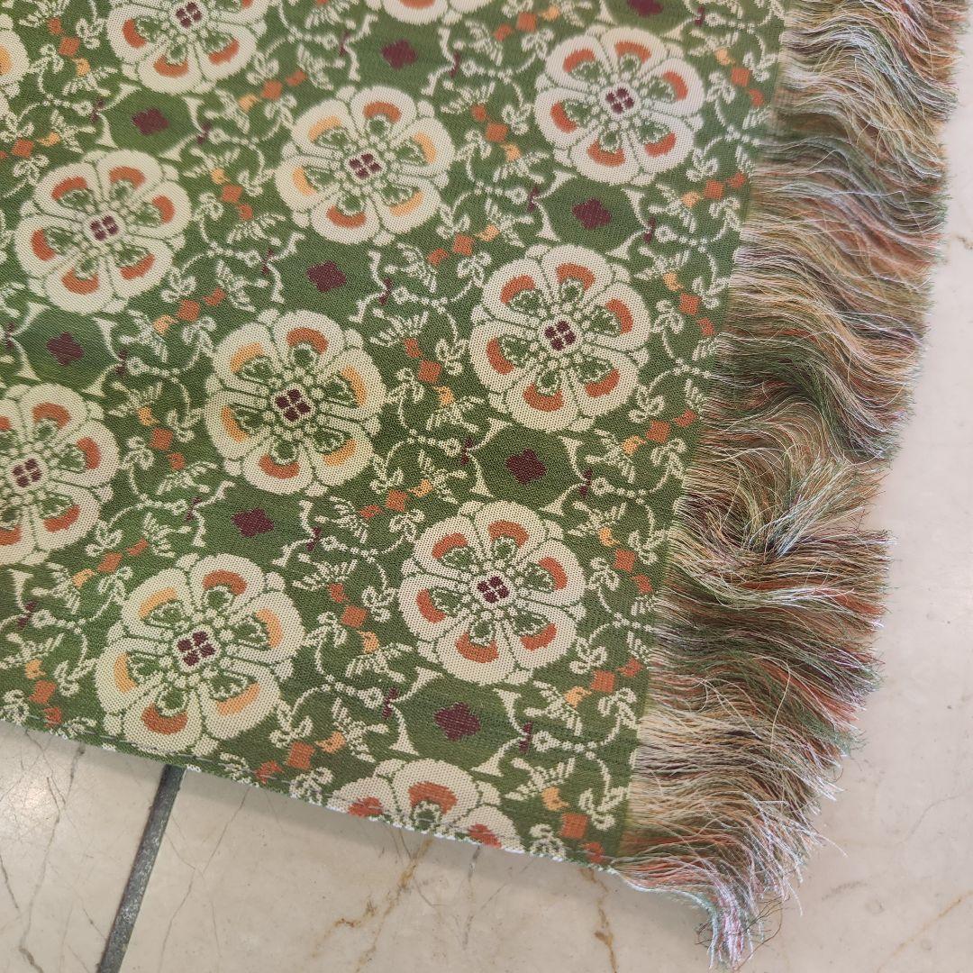 未使用　龍村美術織物　花鳥梅花文錦　テーブルセンター　緑　30×80 3号