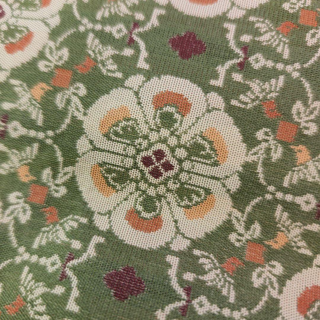 未使用　龍村美術織物　花鳥梅花文錦　テーブルセンター　緑　30×80 3号