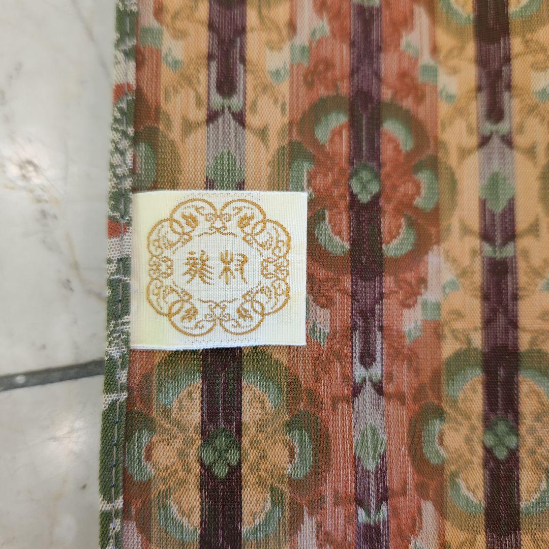 未使用　龍村美術織物　花鳥梅花文錦　テーブルセンター　緑　30×80 3号