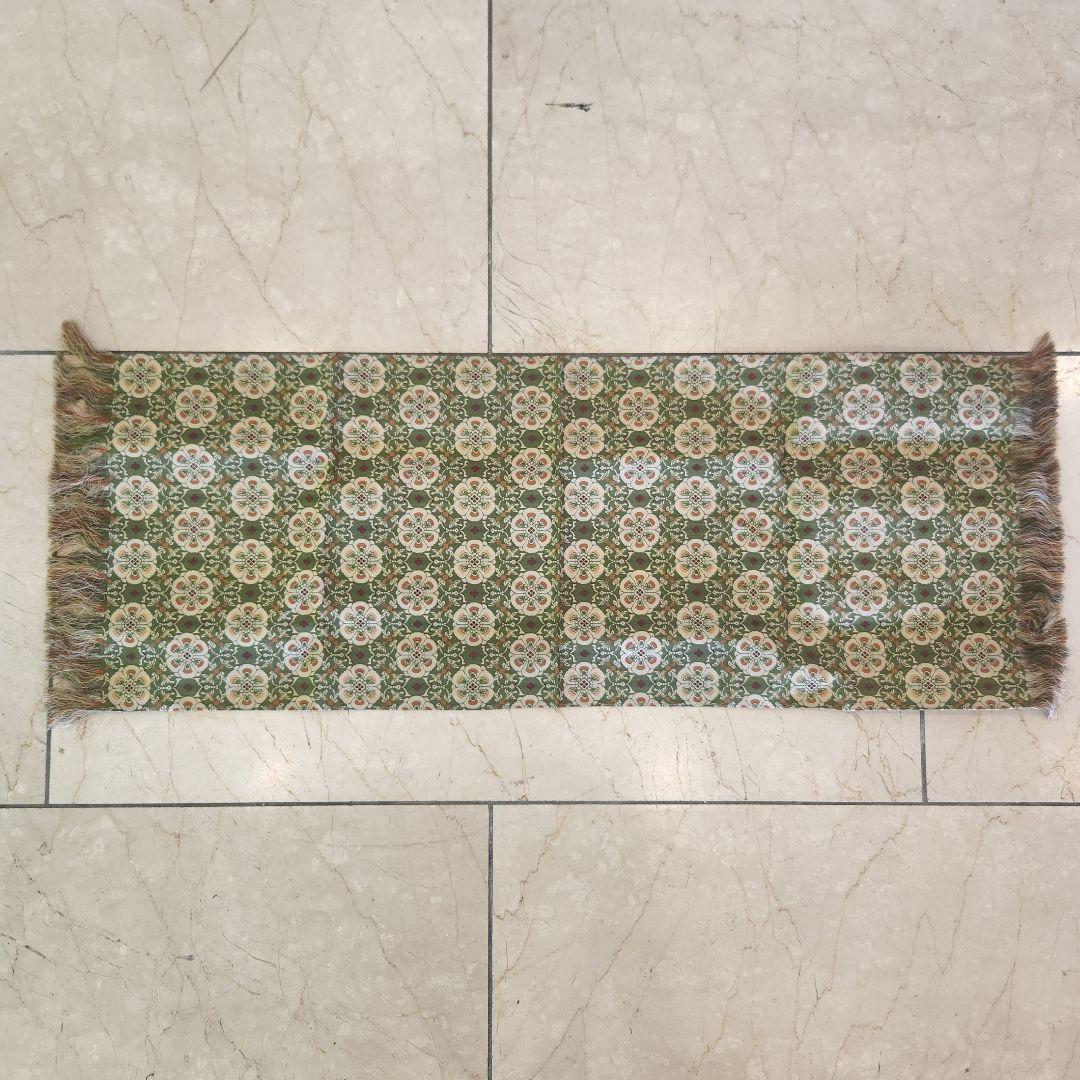 未使用　龍村美術織物　花鳥梅花文錦　テーブルセンター　緑　30×80 3号