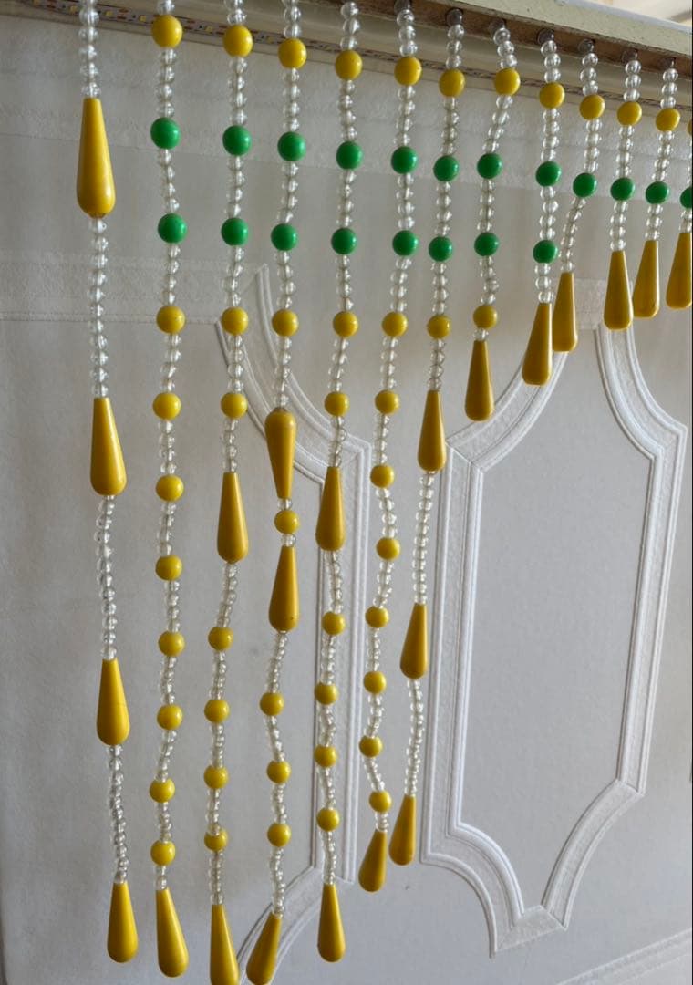 レトロビーズ装飾のれん イエロー・グリーン 昭和レトロ 玉暖簾 珠暖簾