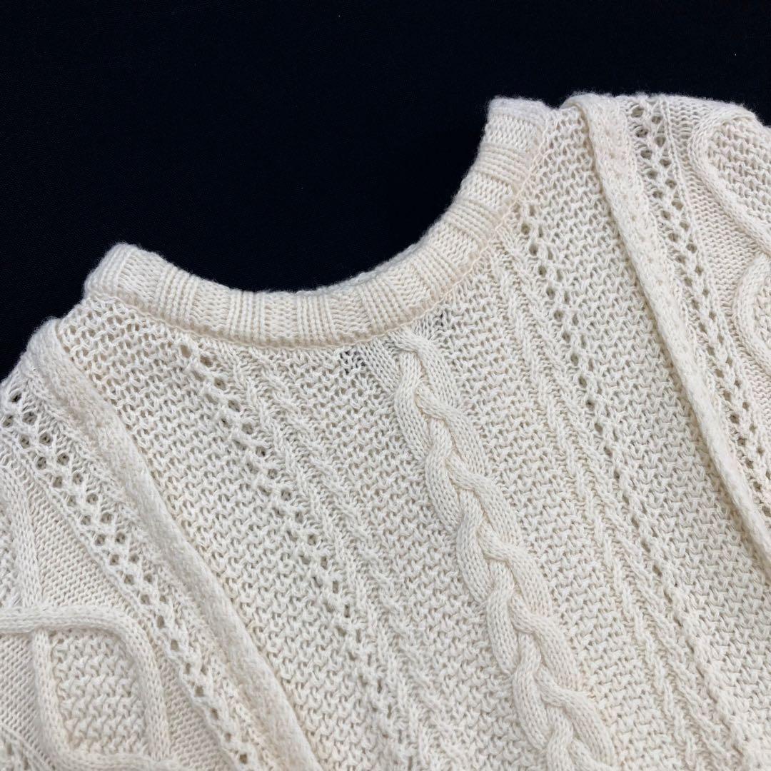 Y's ワイズ 美品 ローゲージ アランニット ポンチョ アイボリー2