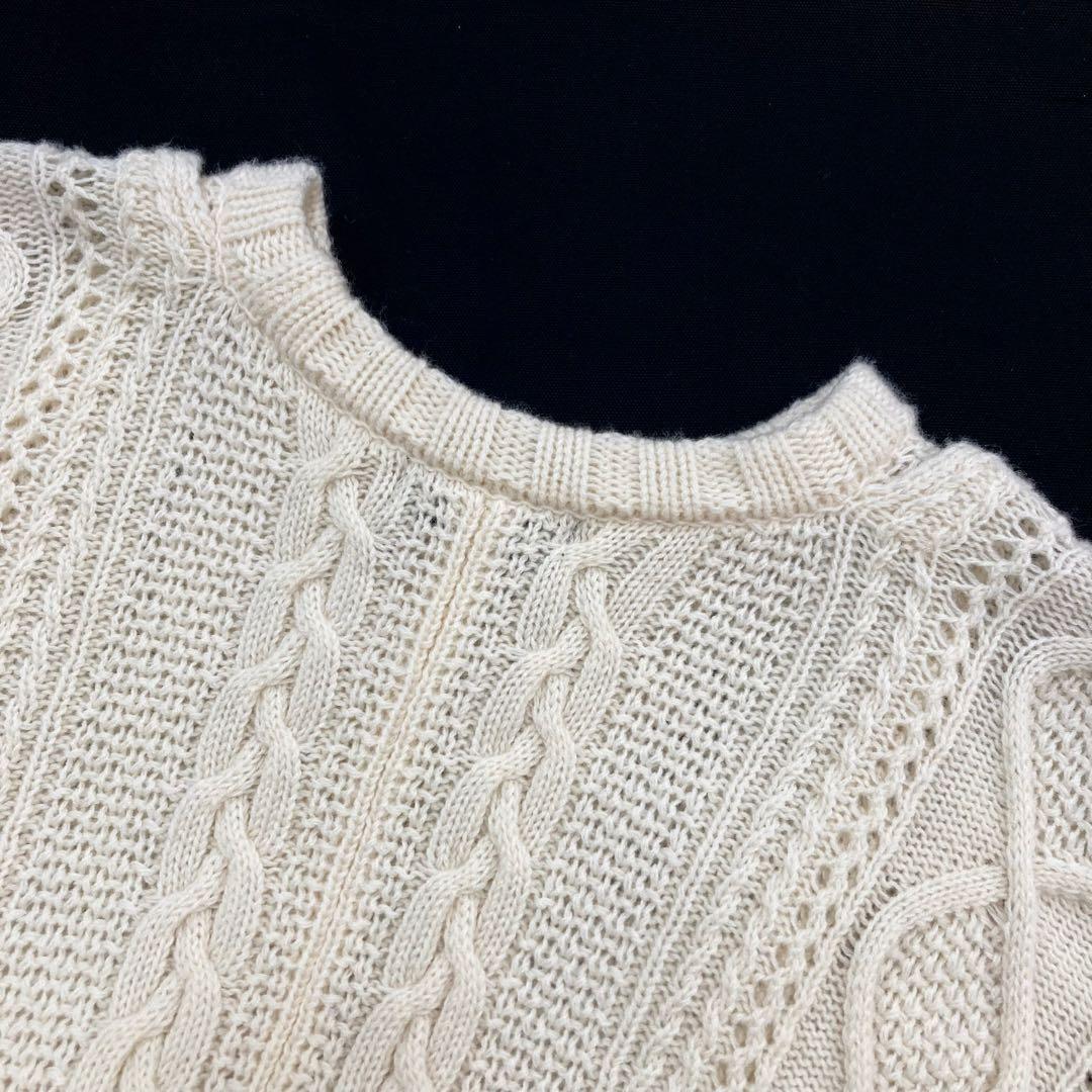 Y's ワイズ 美品 ローゲージ アランニット ポンチョ アイボリー2