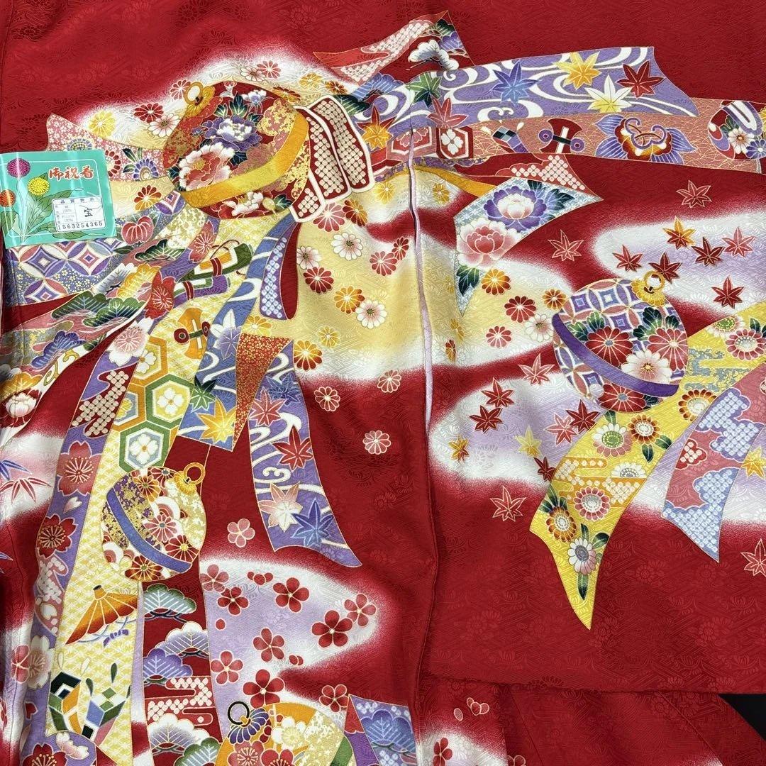 新品正絹産着（お祝着）最高級京友禅伝統多色染、本金入り古典四季花鈴大熨斗上品文