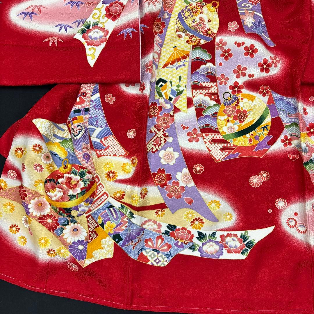 新品正絹産着（お祝着）最高級京友禅伝統多色染、本金入り古典四季花鈴大熨斗上品文