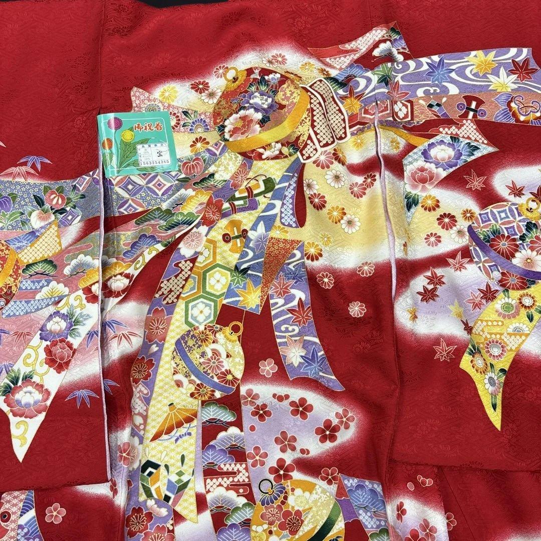 新品正絹産着（お祝着）最高級京友禅伝統多色染、本金入り古典四季花鈴大熨斗上品文
