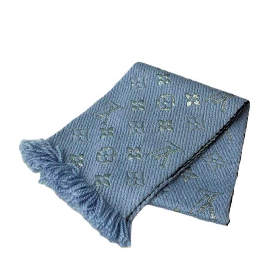 ルイヴィトン エシャルプ・ロゴマニア シャイン ライトブルー マフラー