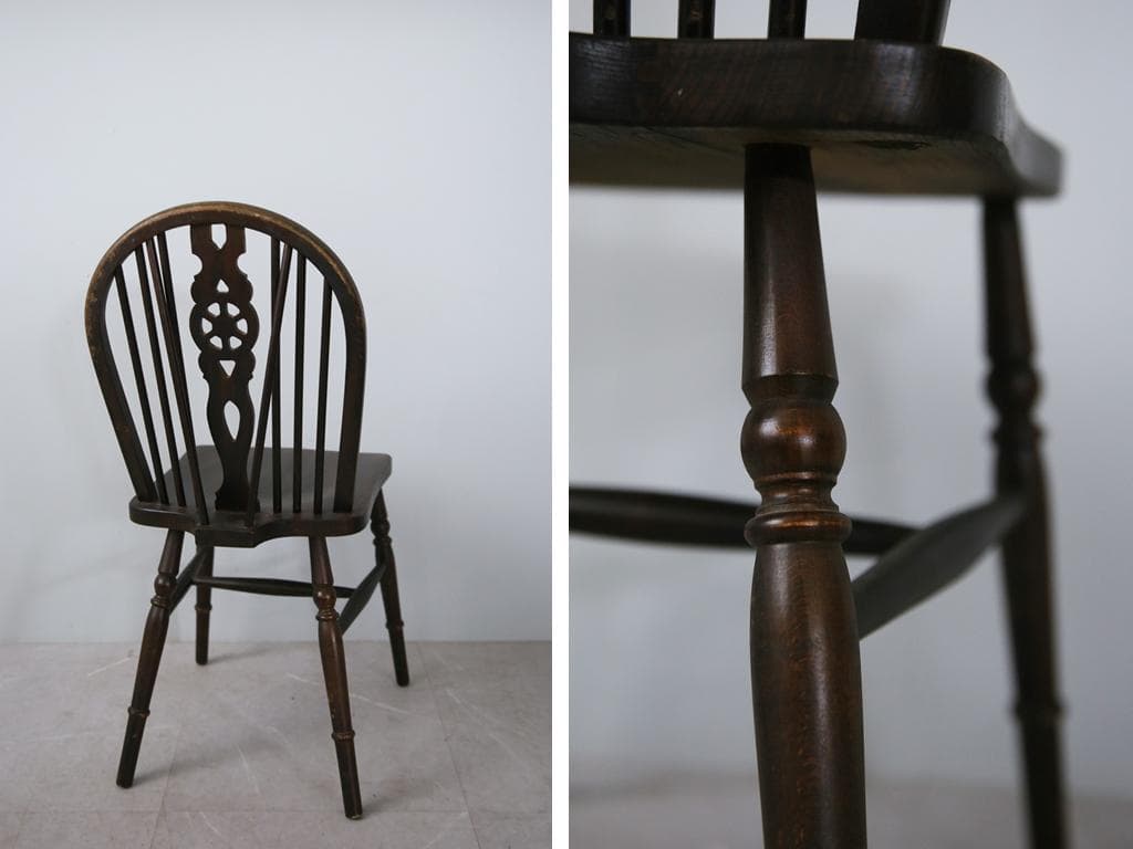 英国アンティーク木製ホイールバックチェア/ダイニングイス/椅子(89-110-2