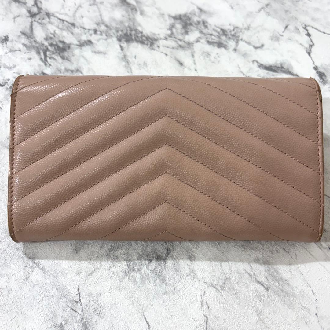 サンローラン 長財布 キルティング フラップ カサンドラ レザー ピンク