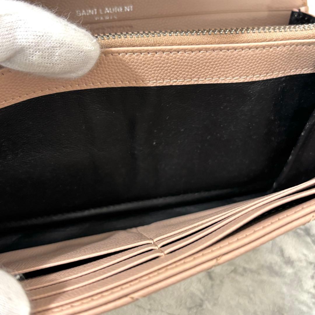 サンローラン 長財布 キルティング フラップ カサンドラ レザー ピンク