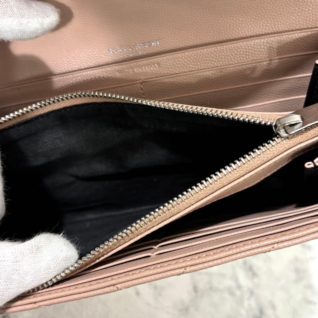 サンローラン 長財布 キルティング フラップ カサンドラ レザー ピンク