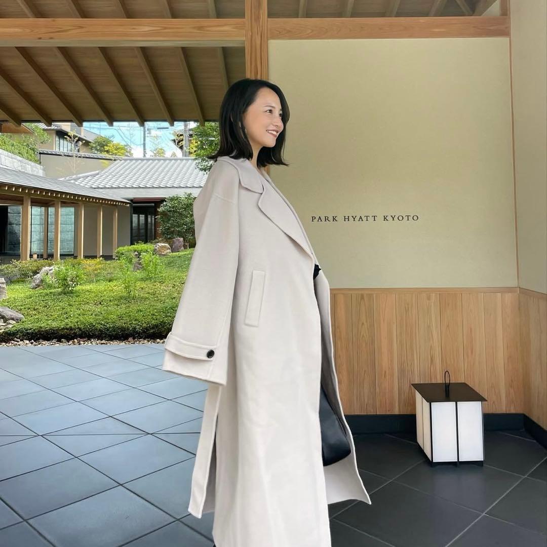 SOUAIRE ソアール ボリュームスリーブウールリバーコート ECRU