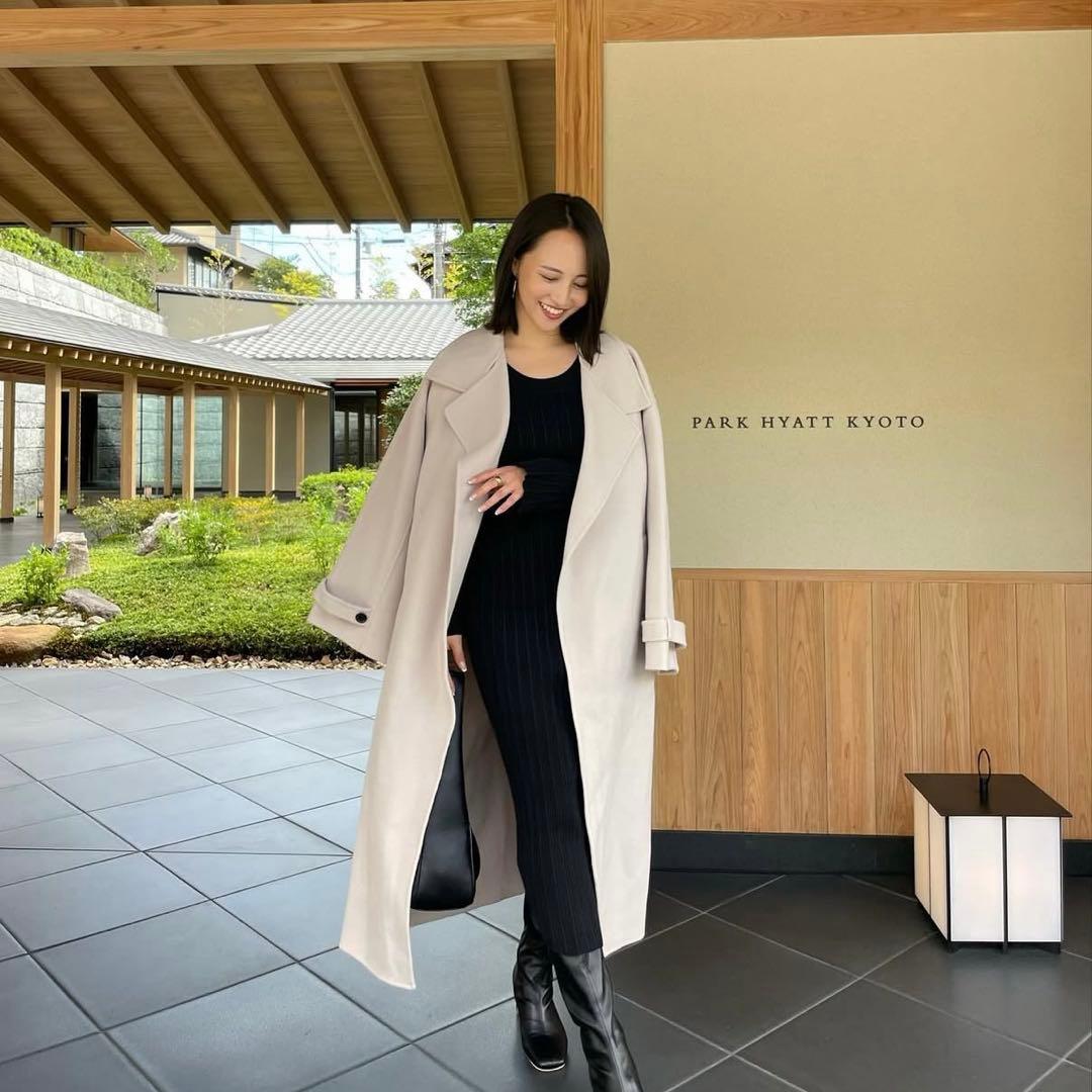 SOUAIRE ソアール ボリュームスリーブウールリバーコート ECRU