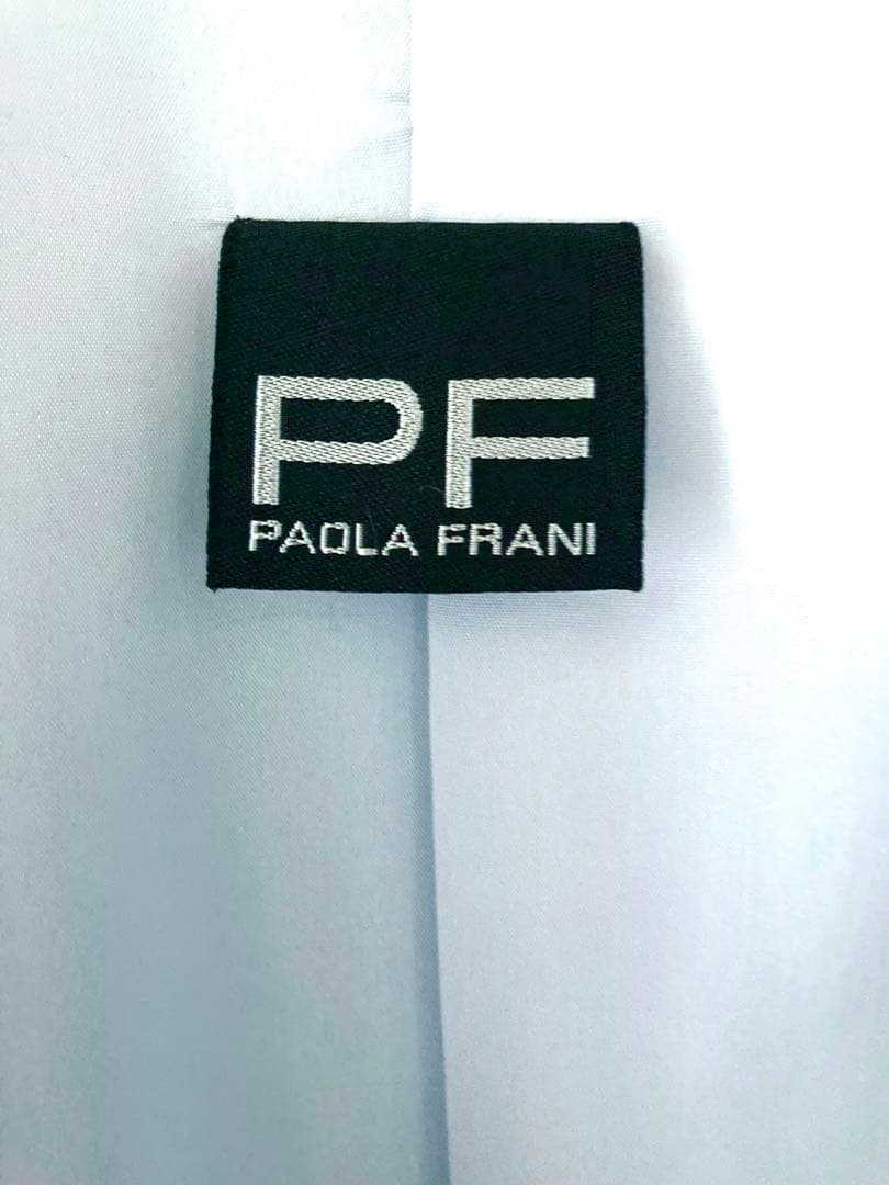 美品　パオラフラーニ　ロングコート　ノーカラー　共布ベルト付　水色　ブルー