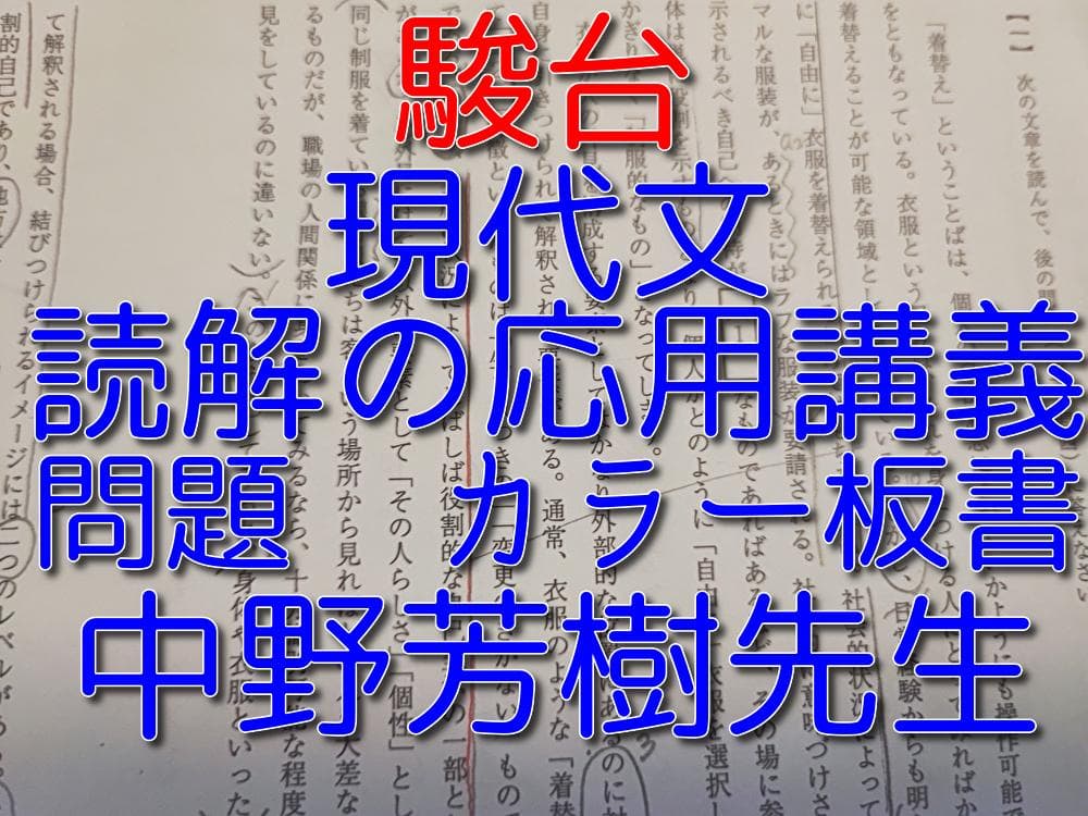 駿台の最新版中野先生の現代文読解の応用講義カラー板書フルセット　鉄緑会　河合塾